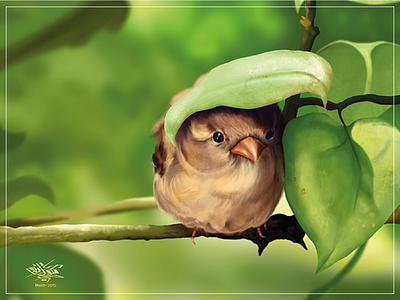 Cute Little Bird - Digital Painting bird colorful cute digital painting drawing illustration painting photoshop sketch sunny tree