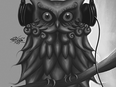 Owl - Digital Painting black and white blackwhite cartoon digital painting illustration owl photoshop