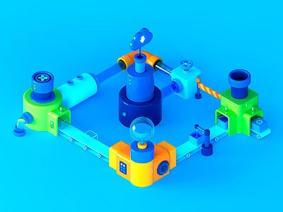 3D Machines - Platform 3d app c4d cgi cloud factory high tech illustration isometric tech ui