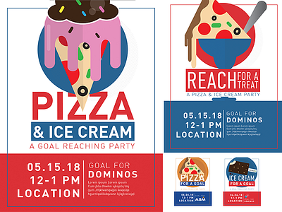 Pizza & Ice Cream Goal-Reaching Flyers blue design dominos flyer flyers goal ice cream illustration illustrator pizza red typography