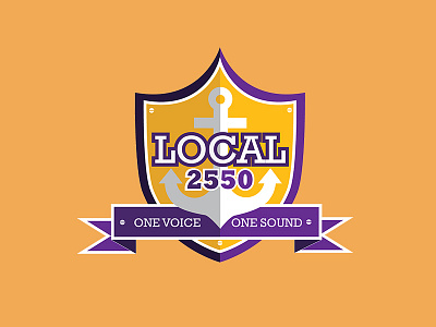 Local 2550: One Voice, One Sound (Logo) anchor design illustration logo orange purple shield strong typography union united workers