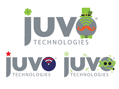 Juvo Technologies Holiday Logos blue company design gray green holiday illustration juvo technologies logo new years day red st patricks day typography usa white