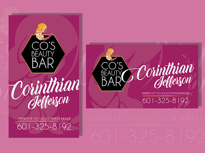 CO's Beauty Bar (Business Cards) business business card business card design card design gold icon illustration logo pink typography white