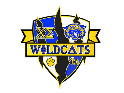 Wildcat (Sorority/Fraternity Design) blue design fraternity gold graphic design high school illustration shield sorority typography white wildcat