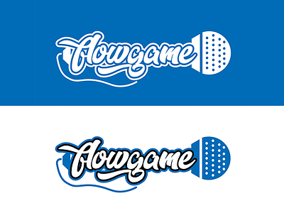 Flow Game (Blank Game Logo Series #3) blue calligraphy design flow flow game hip hop illustration logo logo design lyrics microphone music rap typography white