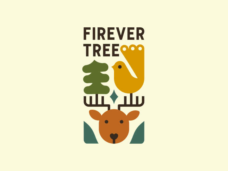 Firever tree animal bird character cute deer forest logo animation motiondesignschool nature tree