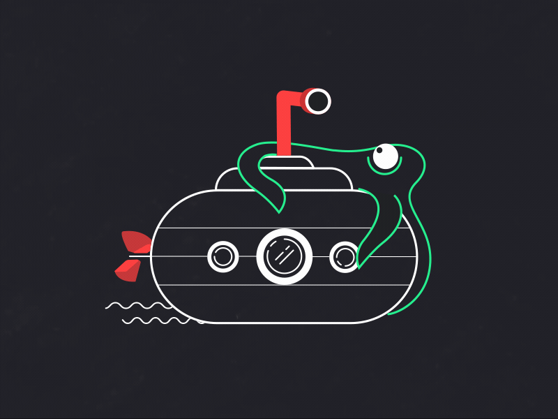 Playful Octopus motiondesignschool funny animal cute character creature sea submarine periscope octopus