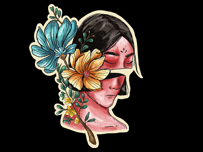 sadness girl and flowers