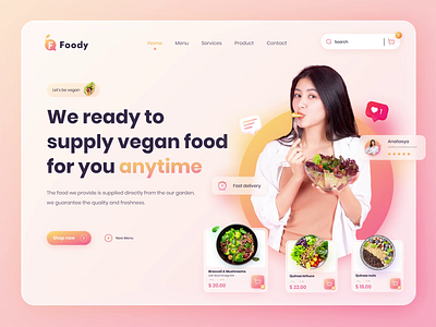 Foody - Vegan Food Home Page animation branding delivery delivery service figma food food app gradient healthy food home page illustration landing page logo product ui ui ux ux vegan web design website
