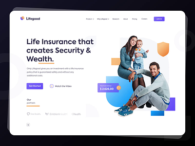 Lifegood - Your Life Insurance animation app branding clean design family gradient happy header health care healthy lifestyle homepage landing page life insurance logo security security system ui ux wealth website