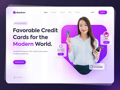 Quantum - Modern Payment System animation app bank branding credit card future gradient header illustration landing page modern payment money motion payment purple transaction ui ui ux web design website