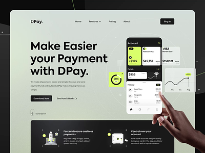 DPay. : Digital Bank Home Page Animations 2d animation app bank bank app cashless digital bank digital payment finance fintech header hero page home page illustration landing page motion graphics product page ui ux website