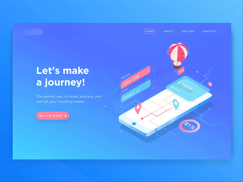 Journey Landing Page animation dashboard gif illustration isometric journey landing page traveling ui