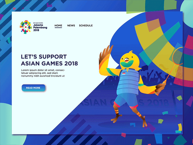 Landing Page Asian Games 2018 2d animation asian games 2018 badminton jakarta landing page mascot palembang sports