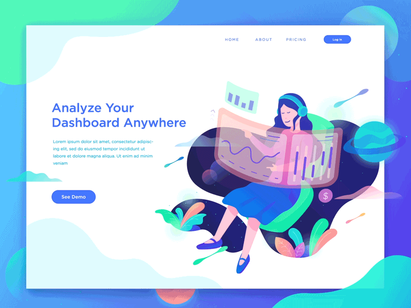 Analyze Dashboard Header analysis analyze animation dashboard flat gif gradient illustration landing page ui ux website