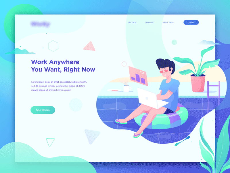 Remote work Dashboard Header animation anywhere dashboad flat gif gradient holiday illustration landing page landing page remote work swimming pool ui ux vacation website work