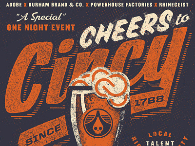 Cheers to Cincy beer poster screenprint texture type typography