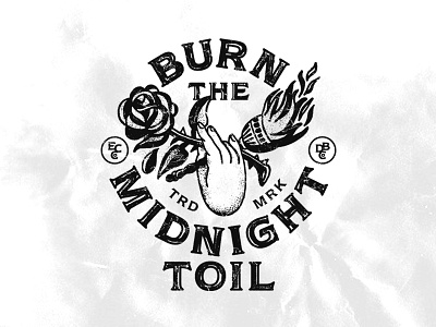 Burn the Midnight Toil hand illustration rose texture torch type