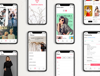 Fashion Store app branding clothing design dress e commerce fashion flat ios app design logo myntra product ui ux design