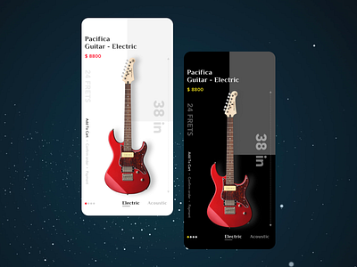 Guitar shopping re-design app dark delivery design dribbble e commerce elegant design flat guitar images ios iphone iphonex light minimal app design music shopping simple ui ux design