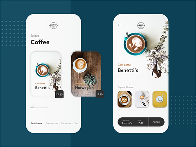 Benetti Coffee app app concept coffee app coffee shop design elegant design flat ios app design minimalist design mobile app online ordering ui ui ux design ux