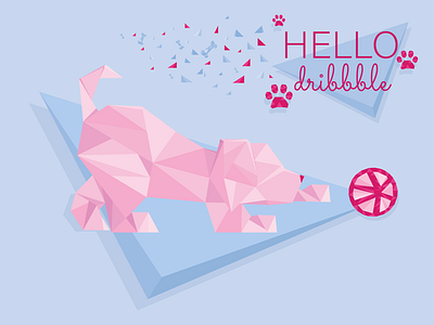 Hello Dribbble! debut design dog dribbble illustration low poly pink