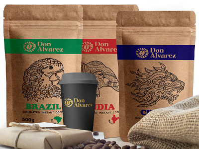 Packaging of coffee branding coffee coffee bag design illustrator package package design packing print vector