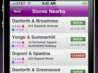 Store Locator (list/tableview) closed sign distance hours ios iphone open sign stores uitableview