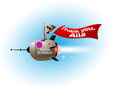 Hello Dribbble boy cartoon character creative debut doodle dribbble fly mascot rocket spaceship vector