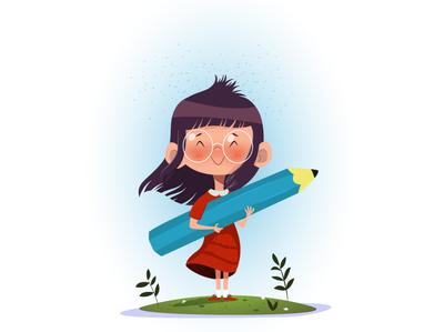 Little artist artist cartoon concept art girl illustration pencil vector