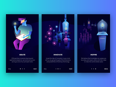 Science club app onboarding android app blue design flat gradients illustration login mobile onboarding purple research science signup uiux