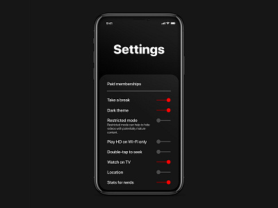 Settings UI black dailyui dailyui 007 dark design iphone minimalist red simple ui youtube