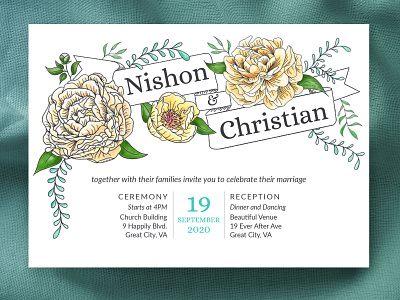 Wedding Invitation design and floral illustration