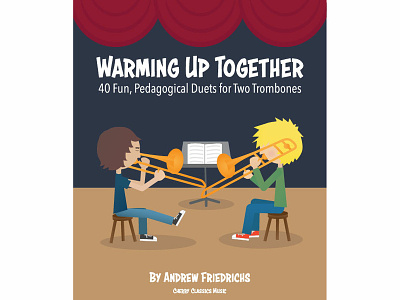 Warming Up Together Cover Design book cover duet illustration music stage students trombone