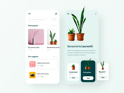 Decorative shop app appui card design decorative decore ecommerce ecommerce app flower green minimal minimal app plant product product page shop shopping app store ui ui design