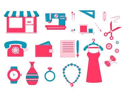 Jamjar handmade creation e-shop icons dress e commerce fashion flat icons illustration scissors shop
