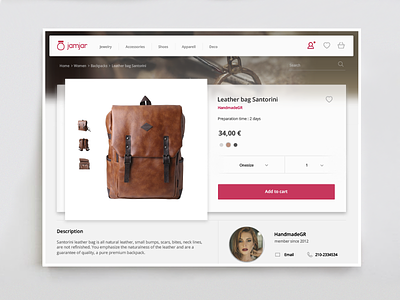 Product View of handmade goods concept ecommerce goods handmade material mockup product ui ux website