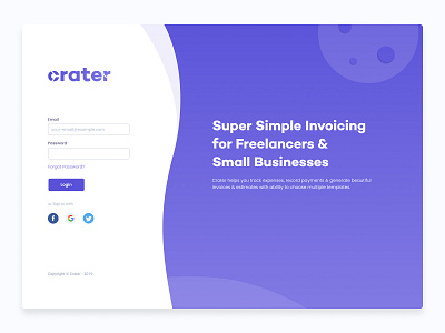 Crater Login Page - Invoice App ( Open Source ) accounting crm dashboard dashboard app free github invoice onboarding open source portal ui ui design uiux