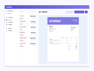 View Invoice Page for Crater accounting dashboard dashboard app free github invoice open source portal ui uiux