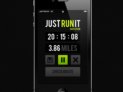 Just Run It - Night Vision app application blue calabur clock green iphone it just lewis miles newman nike run running time ui userinterface ux