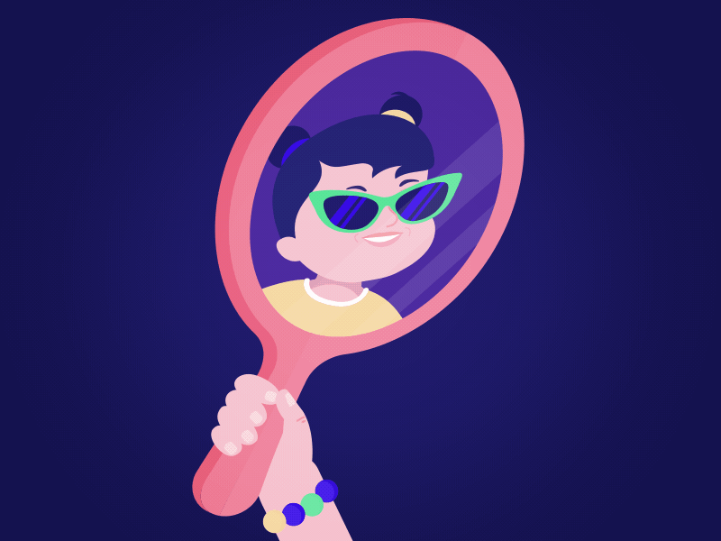 mirror character design gif animated girl illustration kids art mirror stars sunglasses vector illustration vectorart
