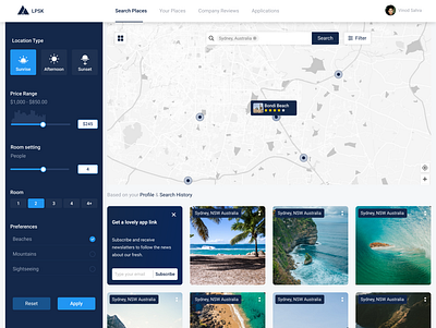 Travel dashboad ui ux