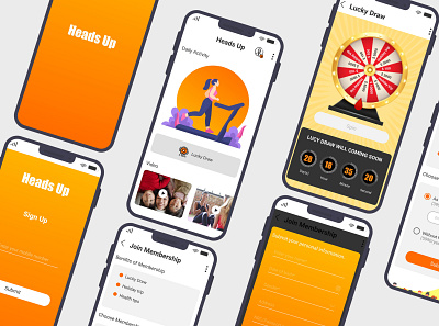 HeadsUp android app app design exercise ios app design mobile apps physical activity raffle draw ui design ux design