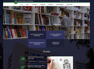 BUP home page education landing page ui design uiux design university web design webpage