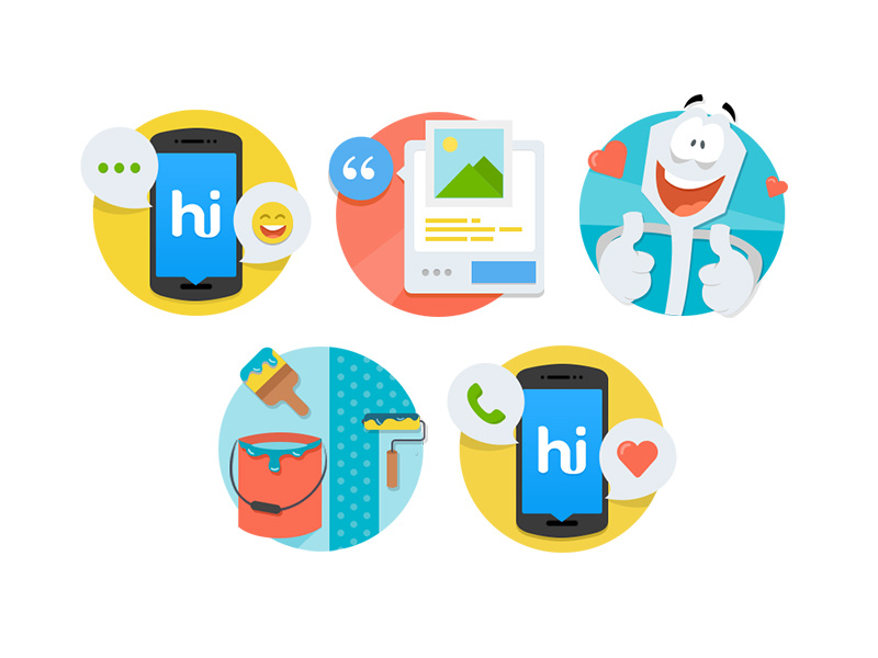 Illustrations for hike messenger - Part 2 design shadow flat set icons gradient branding vector illustration