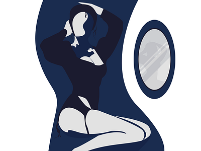 Woman and mirror design flat illustration minimal vector