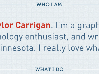 Who I Am & What I Do blue grid orange taylor carrigan web design website design