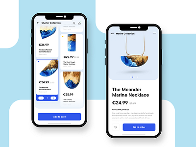 Mobile App - Online Necklace Shop app application blue blue and white concept design interface jewelry jewelry store online shop sketch ui ux