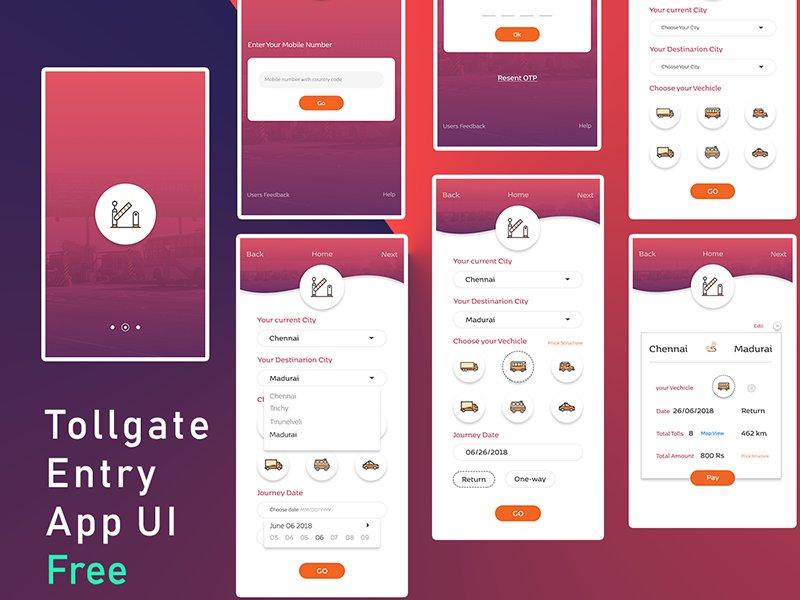 Tollgate Entry App UI by Jeyabalakumar on Dribbble