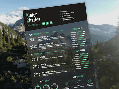 My first resume cv experience green illustrator mountains photoshop profile resume skills webdesigner